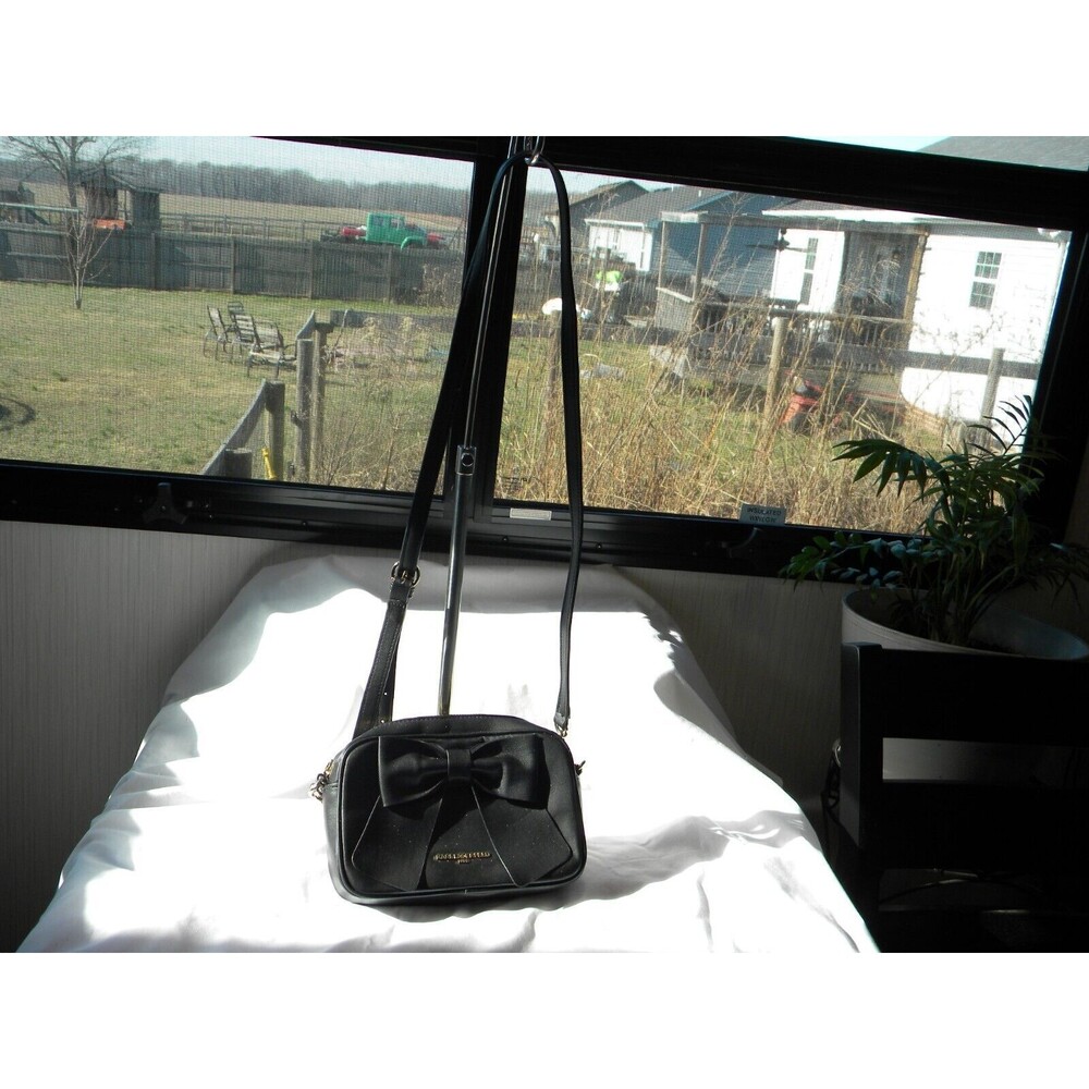 Karl Lagerfeld Paris Black Leather Crossbody Shoulder Bag Purse with Bow